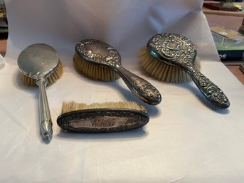 Four Antique / Vintage Horse Hair Brushes One Marked Sterling - 162