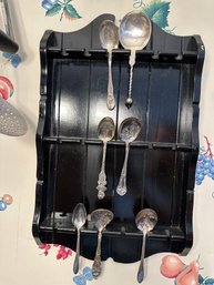 Decorative Silver Plate Spoons With Wooden Wall Hanger - K3