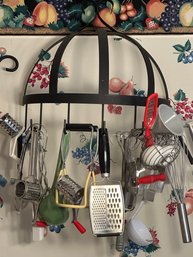 Wrought Iron Hanging Pot Rack And All Kitchen Utensils - K4