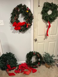 #21 Lot Of 6 Christmas Wreaths , Tree & Poinsetta