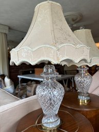 Heavy Waterford Crystal Lamp With Mauve Brocade Shade - Lv15