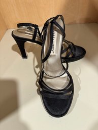 #42 Sam & Libby Black Satin Dress Sandals Size 7 1/2