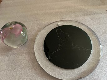 Signed Apple Paper Weight And Signed Glass Sun Catcher - 211