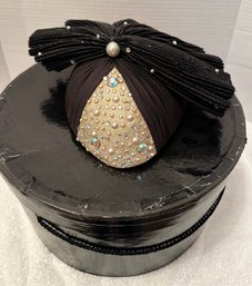 Fancy Black & Jeweled Hat With Under Strap By Whittall & Shon - H10