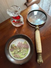 Antique Magnifying Glass, Murano Paper Weight, Decorative Dish - Fb8