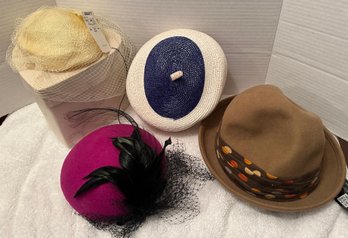 4 Hats: Brown, Yellow, Blue/white, Raspberry - H15