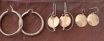 2 Sterling Silver Dangle Earrings, Hoops Marked Italy - J48