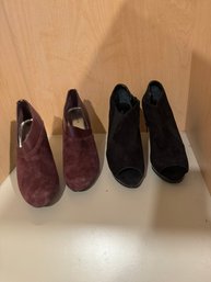 #940 Lot Of 2 Suede Shoe Boots (Burgundy & Black) Size 8