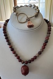 Natural Stone Necklace And Stretch Bracelet - J58