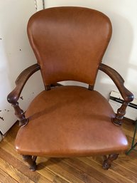 Solid Leather And Wood Accent Chair-2b