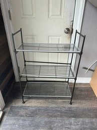 #947 3 Tier Metal Shelving Unit W/ Fiberglass Fitted Shelves (used For Boot Rack)