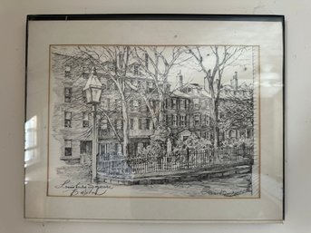 Louisburg Square Boston Sketch Signed - 2e