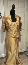 #957 3 Piece Gold Skirt, Bustier & Jacket Size 14