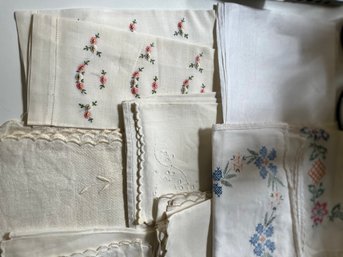 Large Assortment Of Vintage Linens Includes Table Cloths, Napkins, Placemats, Embroidered Doilies Etc  - R75