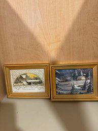 #970 Pair Of Gold Framed Christmas Scenes 8 1/2' X 7'