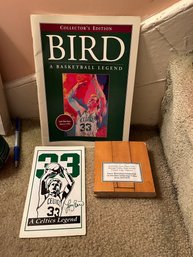 Three Larry Bird Memorabilia Items Including Block Of Wood From High School - R79