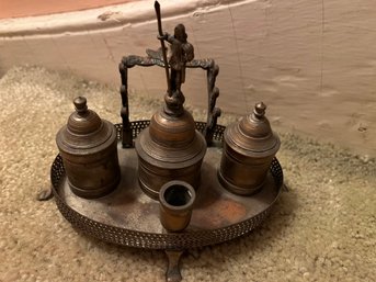 Antique Inkwell Set With Servants Bell And Tray - R81