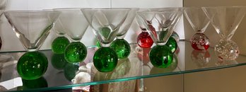 12 Martini Glasses With Solid Glass Ball Bases - C12