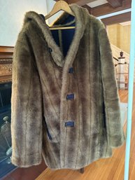 #LR576 Reversable Sheepskin & Faux Fur W/Hood 3/4 Length Jacket