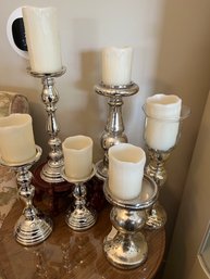 6 Tall Silver Candle Stands With Candles - C20