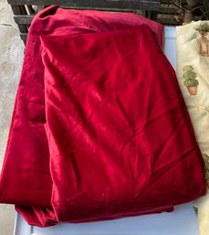 Lot Of Fabric Remnents Including Pair Of Velvet Red Curtains