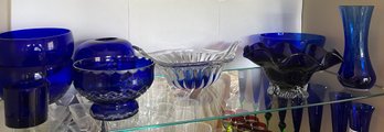 9 Pcs Cobalt Blue Glass Bowls & Vase Collection - C21