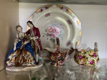 Limoges Platter, Figurine And 2 Royal Cotswolds Trinket Bowls - C33