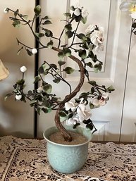 Tall Glass Jade Bonsai Tree In Pretty Mint Green Pot 22 Inches - F2