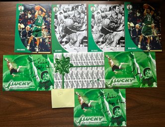 Autographed Celtics Photo Cards -  2 Barros, 2 White, Holiday Card Approximately 9 Cards - D28