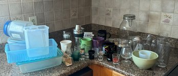 Misc Kitchen Lot (Mugs, Shot Glasses , Plastic Ware Etc)