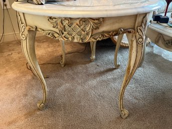 Pair Of Round Marble Top French Provincial Matching Side Tables From Lanes Boston MA Numbered L201-26-