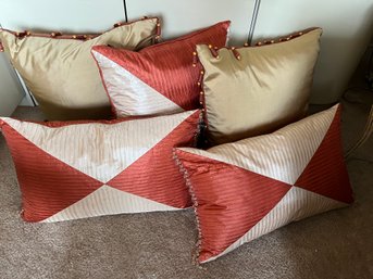 5 Decorative Beaded Pillows In Shinny Orange And Golds - L29