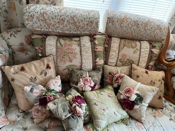 Assortment Of 12 Rose Floral Designed And Decorated Pillows- L28