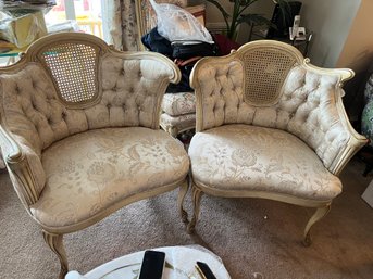 Stunning Pair Of Button And Cane Backed French Provincial Chairs Like New - L30