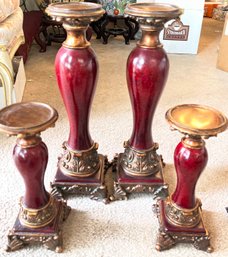 Four Bronze And Red Candle Holders  - L32