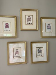 Five Framed Decorative Wall Pictures Of English Chairs - L142