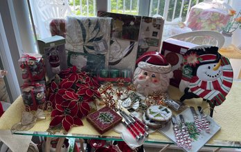 Large Lot Of Assorted Christmas Items Includes Tablecloths, Napkins Etc - L52