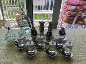 Holiday Lot - 4  Lenox Items Battery Light Candles And Glass Christmas Tree - L61