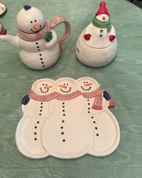 #459 Snowman Teapot & Plate Dept 56 & Snowman Cookie Jar Hallmark