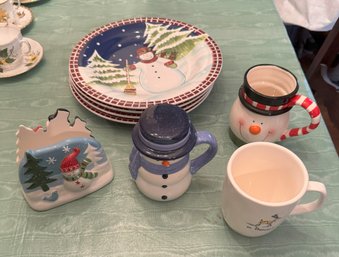 #481 Lot Of 8 Holiday Snowman W/plates