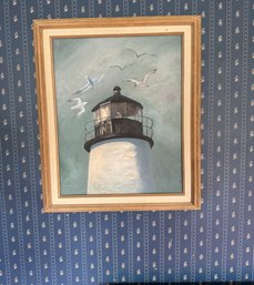 #488 Lighthouse Painting Signed T. Joiner
