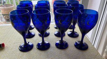 12 Cobalt Blue Moon And Stars Glasses Never Used - 2D22
