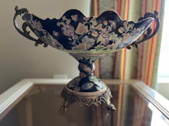 Amazing - Heavy Porcelain Black Ornate Compote Bowl- 2Den3