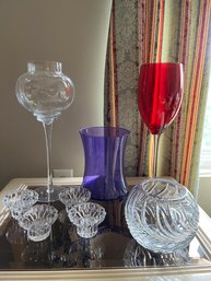 8 Piece Glass Assortment Includes 4 Candle Holders And One Tall Red Wine Shaped Glass - 2Den9