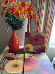3 Poppy Wall Hangings And Coordinating Vase Arrangement - 2Den15