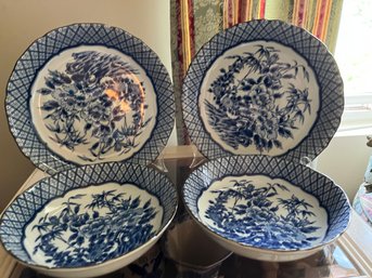 Large 12 Inch Blue Asian Plates And Two Large - Marked Toyo Japan Signed - 2Den22