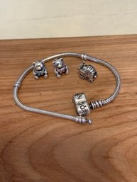 PANDORA Sterling Bracelet W/3 Charms