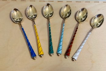 Denmark.vtg Sterling Enameled Demitasse Spoons By Egon Lauridsen