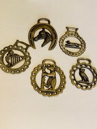 Vintage 5 Brass Horse Medallions