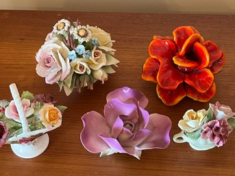 Porcelain Flower Lot: Capodimonte, Royal Dalton, Staffordshire, Godinger -LR32